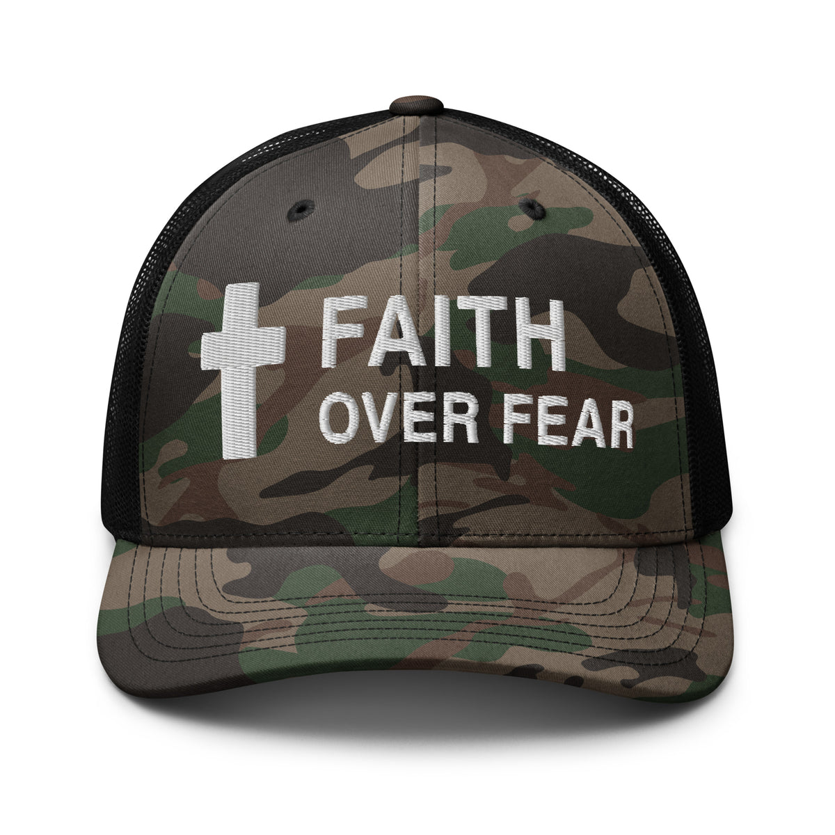 Faith Over Fear Camo Trucker Hat 