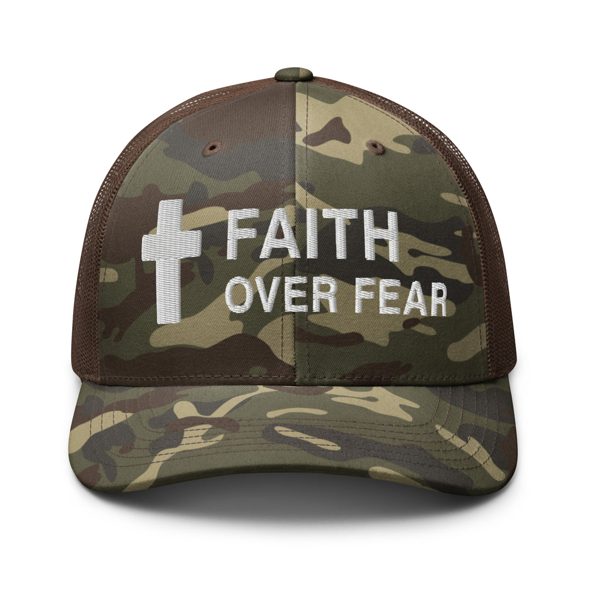 Faith Over Fear Camo Trucker Hat 