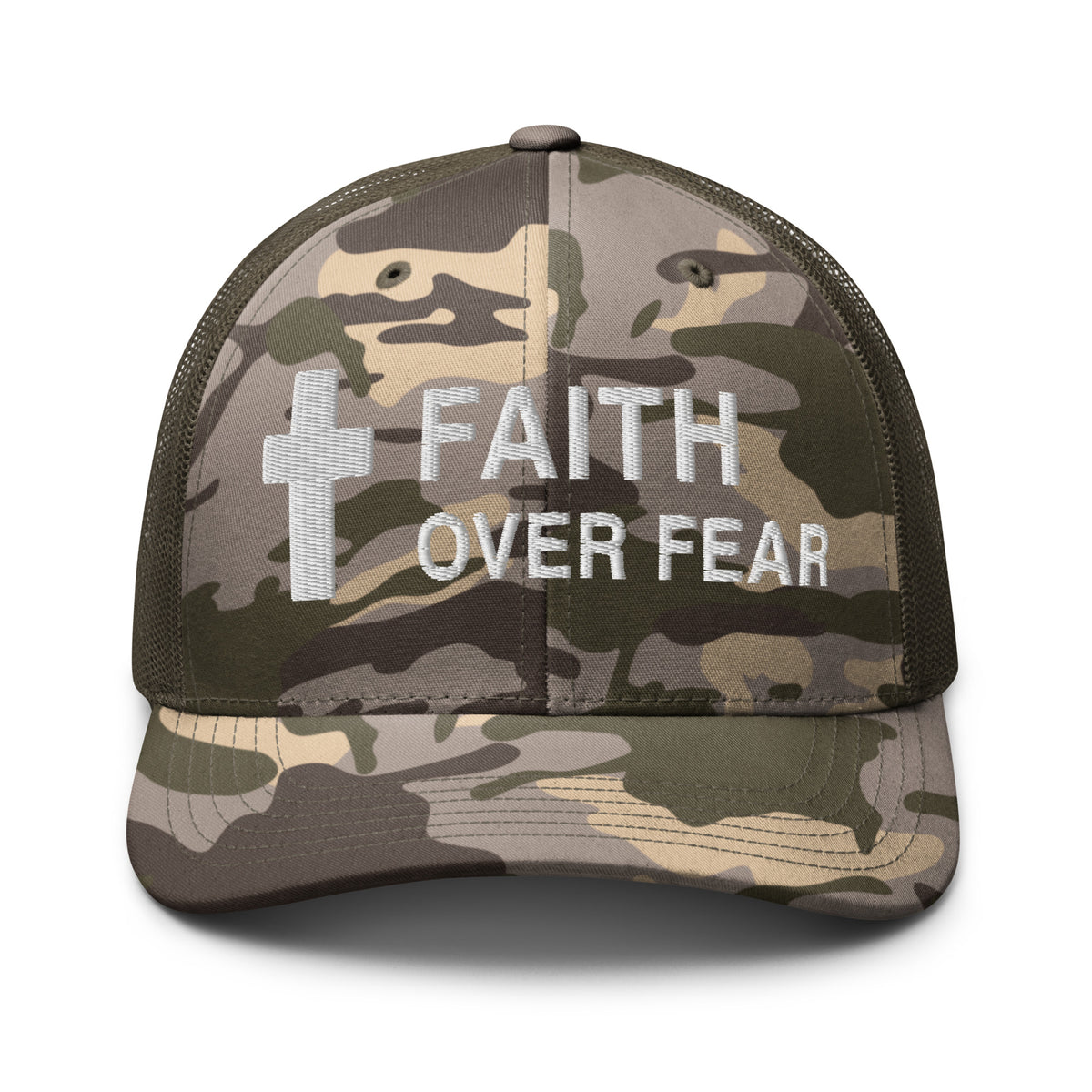 Faith Over Fear Camo Trucker Hat 