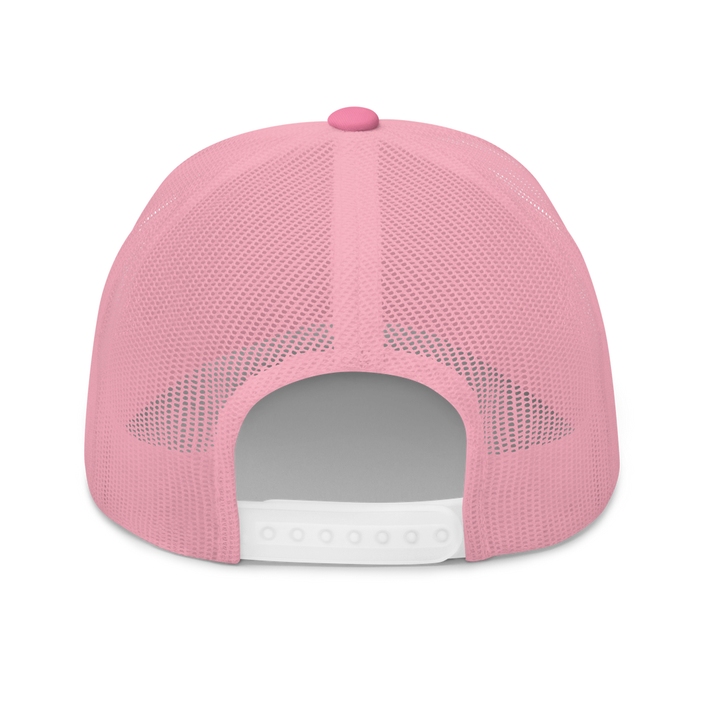 Pink mesh cap with a white brim on a white background