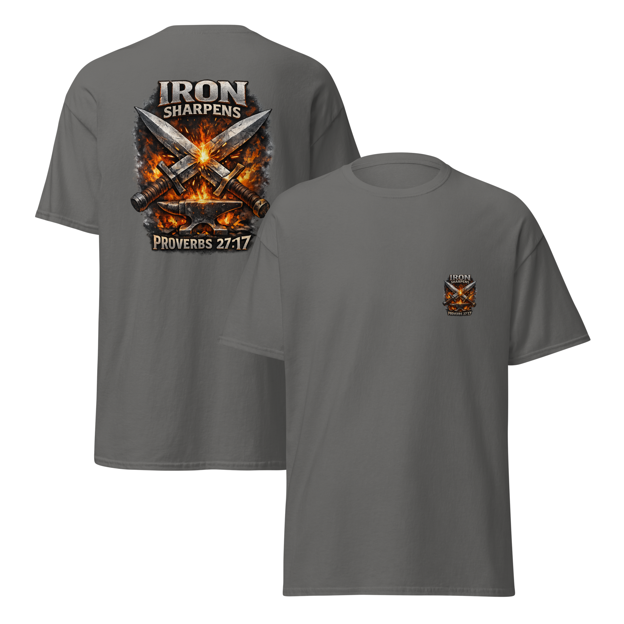 Iron Sharpens Iron Proverbs 27:17  Christian Men's Tee
