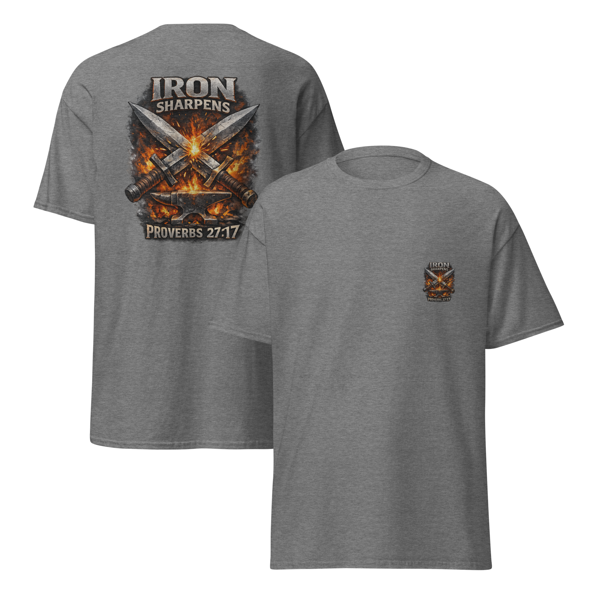 Iron Sharpens Iron Proverbs 27:17  Christian Men's Tee