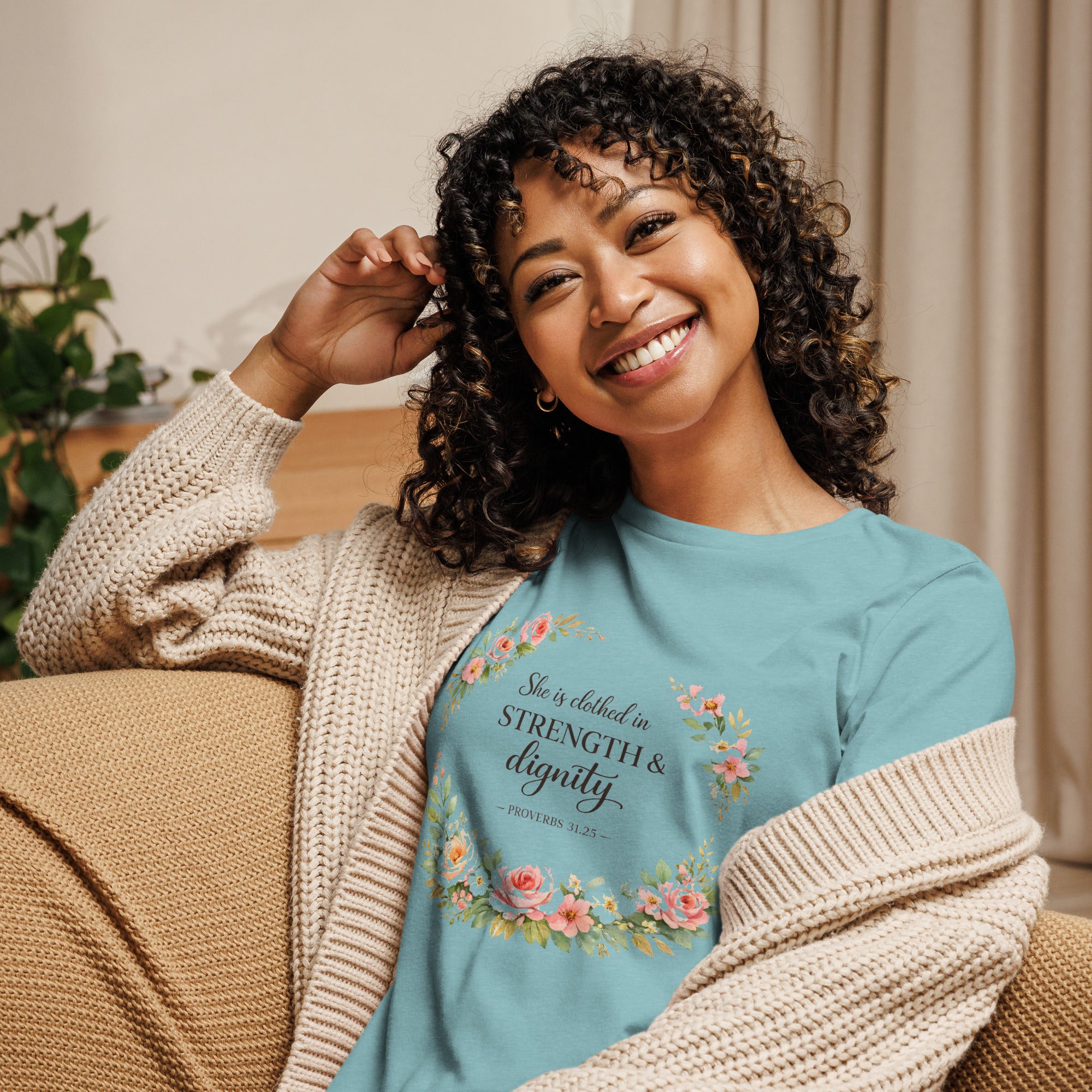 Proverbs 31 Shirt She is clothed in strength and dignity BLUE