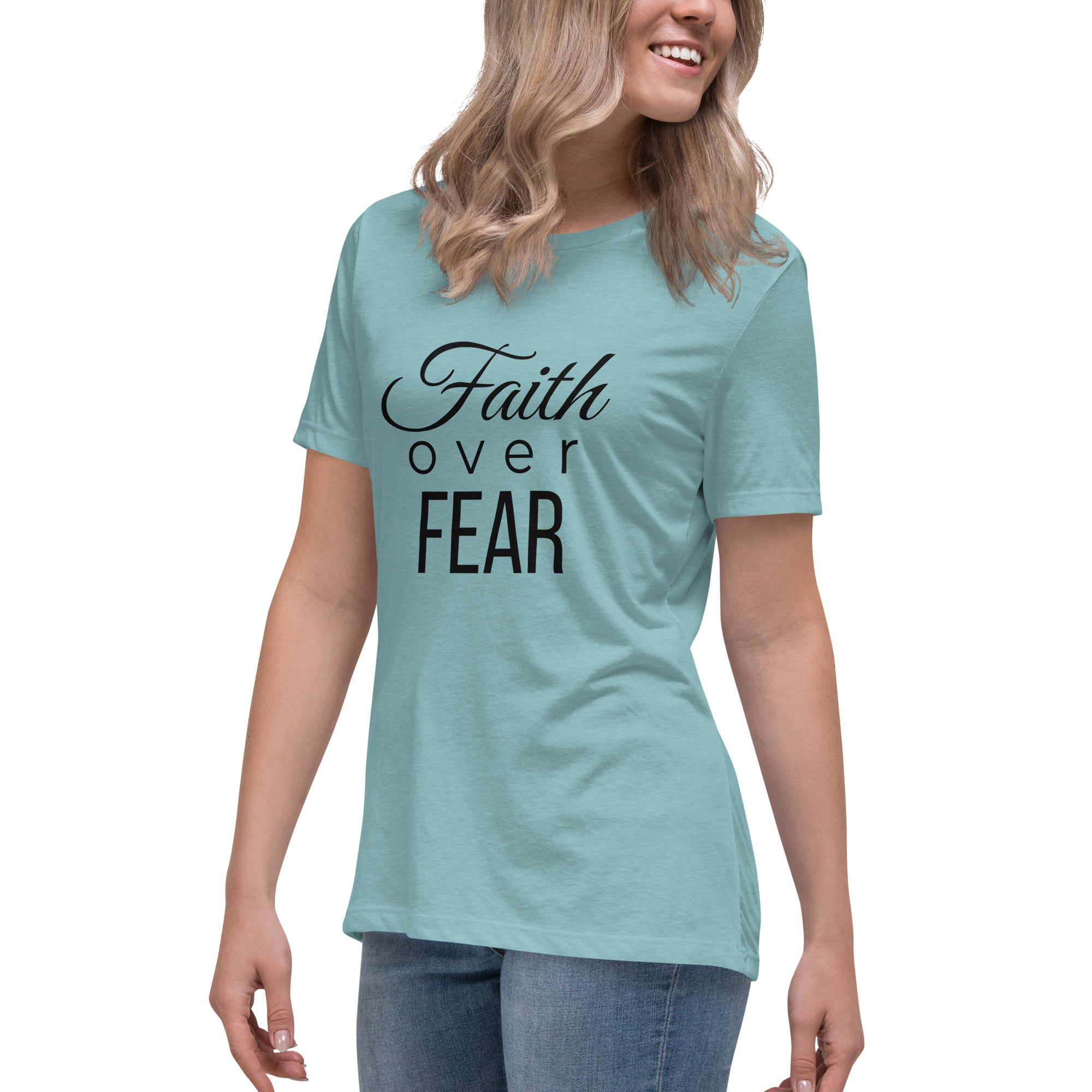 Faith Of Fear T Shirt Heather blue woman left