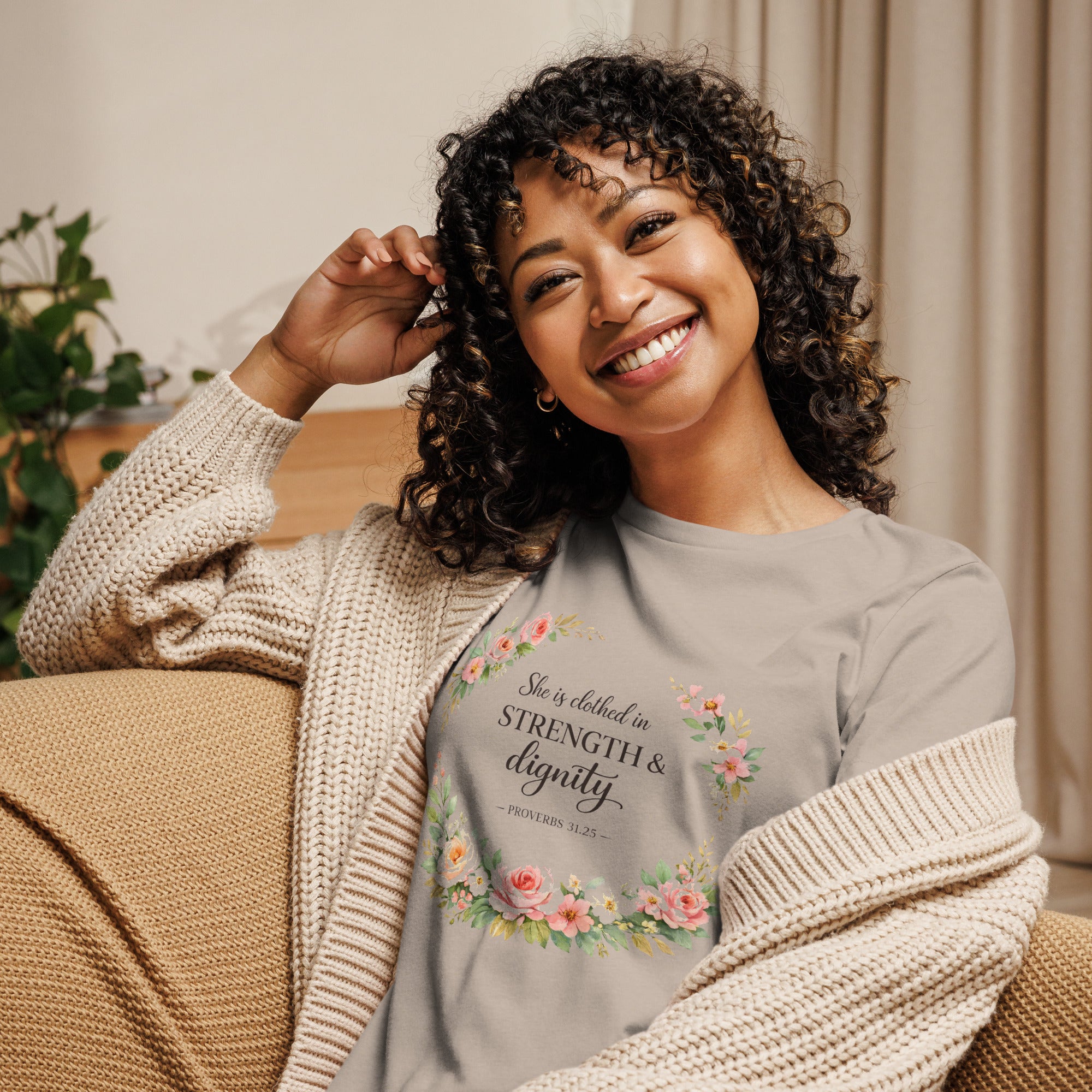 Proverbs 31 Shirt She is clothed in strength and dignity tan