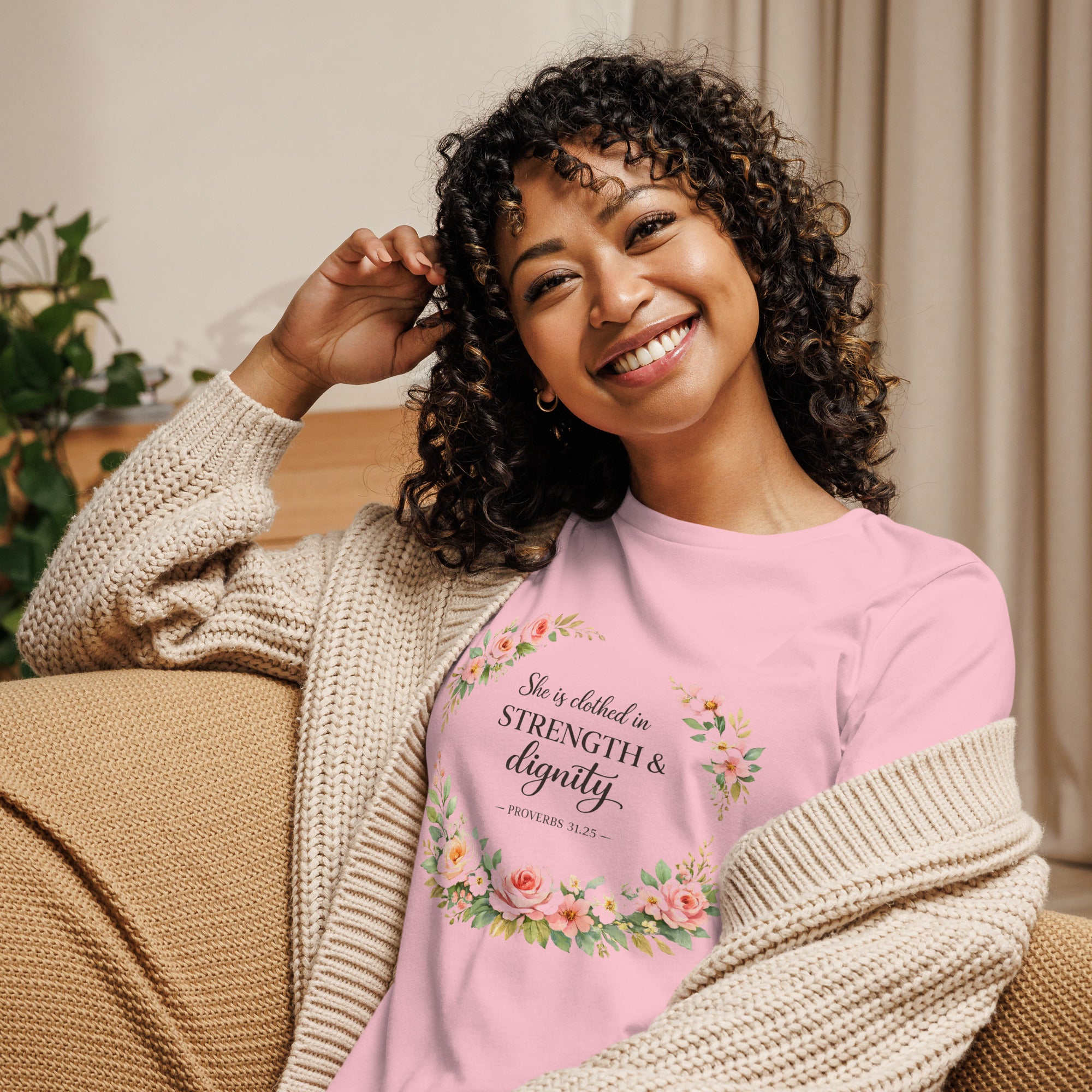 Proverbs 31 Shirt She is clothed in strength and dignity pink